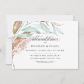 リハーサル | コーラル カッパー アクア 水彩画 葉 招待状 (正面)