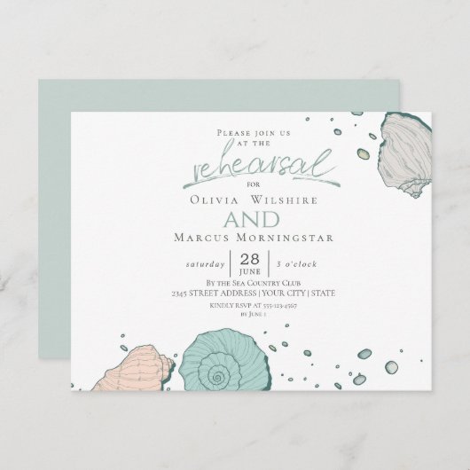 リハーサル | シーシモダンェルズコーラルアンドティール(緑がかった色) 招待状 (正面/裏面)