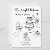 リハーサル・ディナーの前に手で一晩を引いた 招待状 (正面)