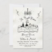 リハーサル・ディナーの前に手で一晩を引いた 招待状 (正面)