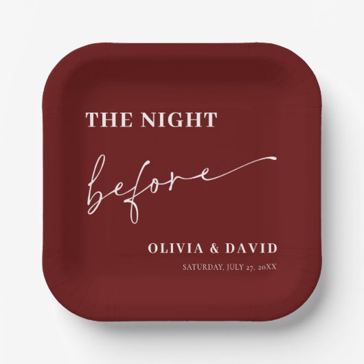 リハーサル・ディナーの前の夜にミニマリストが赤く ペーパープレート (正面)