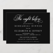 リハーサル・ディナーの前の夜のブラックスクリプト 招待状 (正面/裏面)