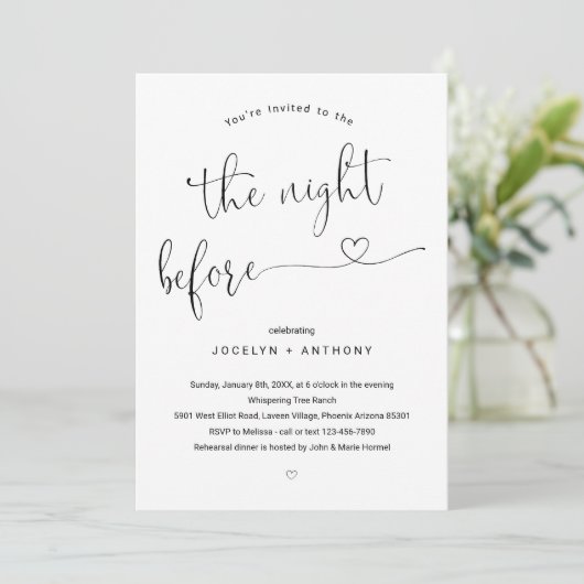 リハーサル・ディナーの前の夜のミニマリスト 招待状 (スタンド正面)