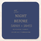 リハーサル・ディナーの前の夜のミニマル海軍 スクエアペーパーコースター (正面)