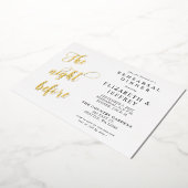 リハーサル・ディナーの前の夜の書道 箔招待状 (回転した状態)