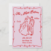 リハーサル・ディナー前の夜に描かれたピンクの手 招待状 (正面)