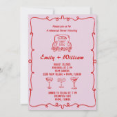 リハーサル・ディナー前の夜に描かれたピンクの手 招待状 (裏面)