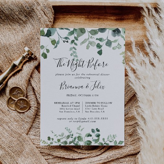リハーサル・ディナー前の緑の葉の夜 招待状