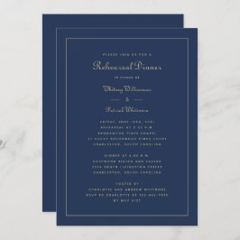 リハーサル・ディナ結婚ーのネービー・ブエレガントルー・金ゴールド 招待状