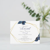 リハーサル |モダン深いインディゴブルーと金ゴールド 招待状 (スタンド正面)