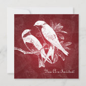 リハーサル·結婚ディナー·ラブ·バーズ·レッド 招待状 (裏面)