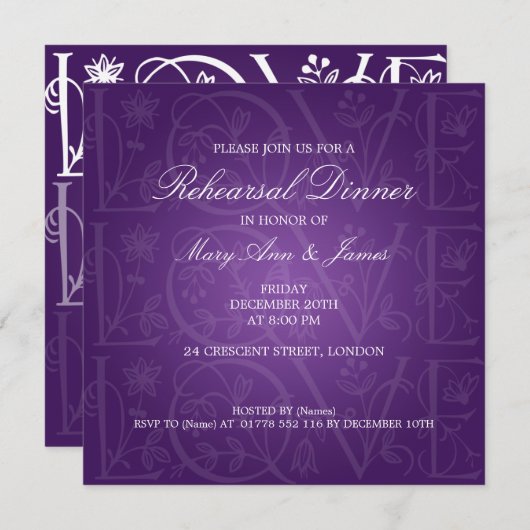 リハー結婚サルディナーの愛で紫が咲く 招待状 (正面/裏面)