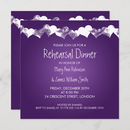 リハー結婚サルディナーグランジハートパープル 招待状 (正面/裏面)