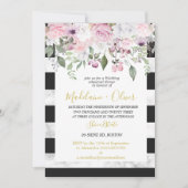 リハー結婚サルディナーフローラマーブルブラックシック 招待状 (正面)