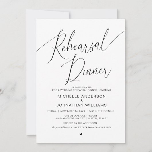 『リハー結婚サル・ディナー』シンプル Blackモダン 招待状 (正面)