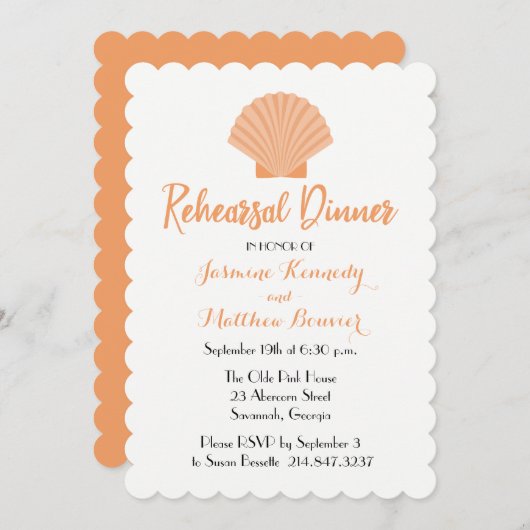 リハー航海のサルディナーオレンジシーシェルズ結婚 招待状 (正面/裏面)