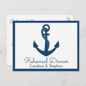 リハー航海のサルディナーネービーブルーいかり結婚ズ インビテーションポストカード (正面/裏面)