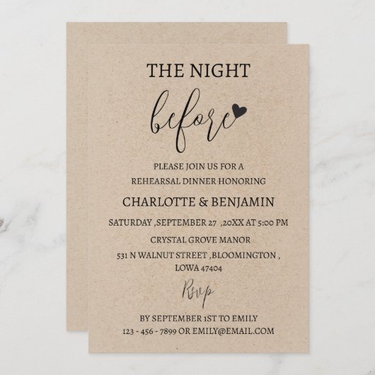 リハ素朴ーサルのディナーの前の夜 招待状 (正面/裏面)