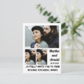 リハ結婚ーサルディナーカスタム3フォトコラージュ インビテーションポストカード (スタンド正面)