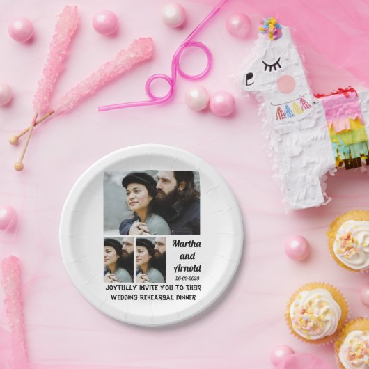 リハ結婚ーサルディナーカスタム3フォトコラージュ ペーパープレート (パーティー)