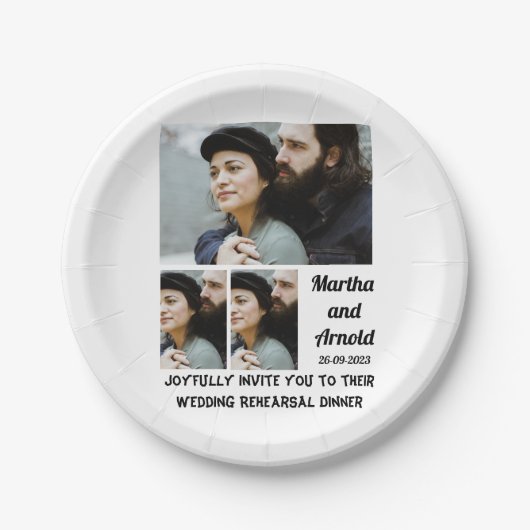 リハ結婚ーサルディナーカスタム3フォトコラージュ ペーパープレート (正面)