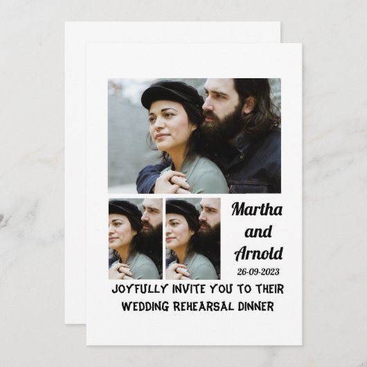 リハ結婚ーサルディナーカスタム3フォトコラージュ 招待状 (正面/裏面)