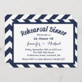 リハ航海のーサルディナーネイビーブルー&ホワイトストライプ 招待状 (正面/裏面)