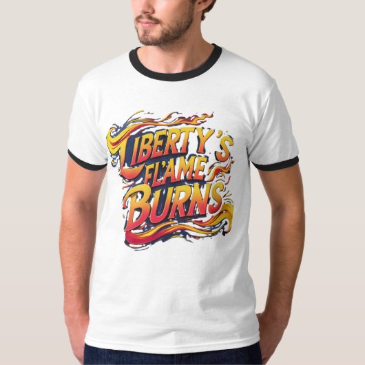 リバティの炎が燃える – 色鮮やか付きリンガー Tシャツ (正面)