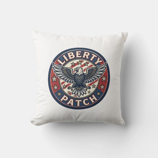 リバティパッチ愛国刺繍 クッション (正面)