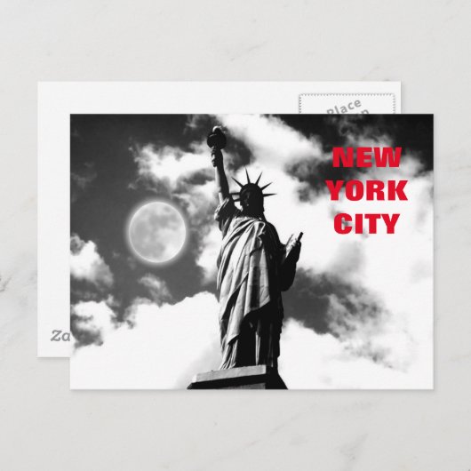 リバティーの黒白の赤い像ニューヨーク ポストカード (正面/裏面)