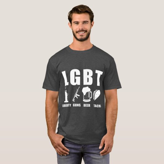 リバティーガンビールタコスLGBTパロディおもしろいギフト Tシャツ (正面フル)