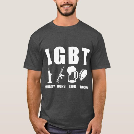 リバティーガンビールタコスLGBTパロディおもしろいギフト Tシャツ (正面)