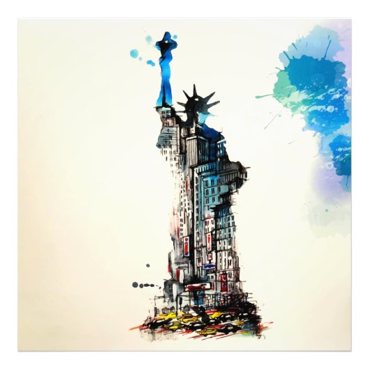 リバティーニューヨークシティトラベルラブウォーターカラー フォトプリント (正面)