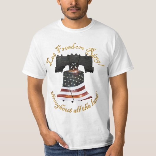 リバティーベルとアメリカ国旗 – Let Freedomリングや輪 Tシャツ (正面)
