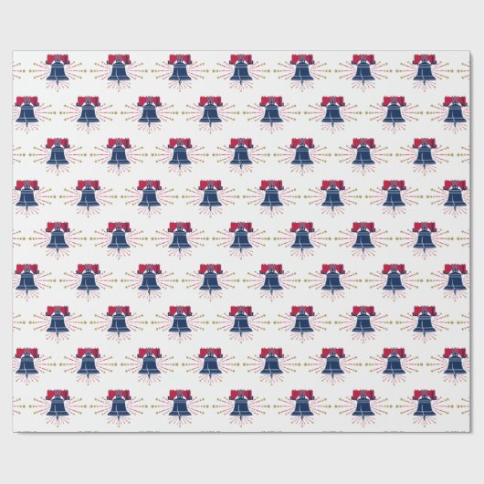 リバティーベル赤と青のパターン ラッピングペーパー (フラット)