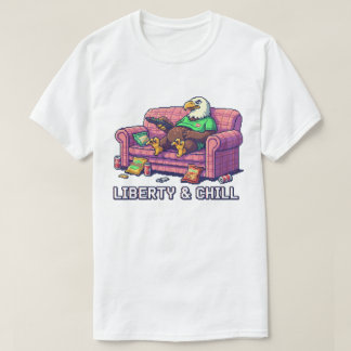 "リバティー＆チル" 面白いハクトウワシのカウチポテト Tシャツ