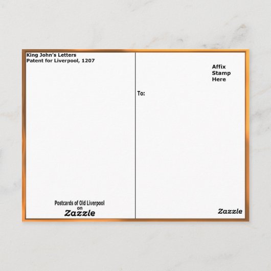 リバプールに対するジョン王の手紙特許、1207年 ポストカード (裏面)