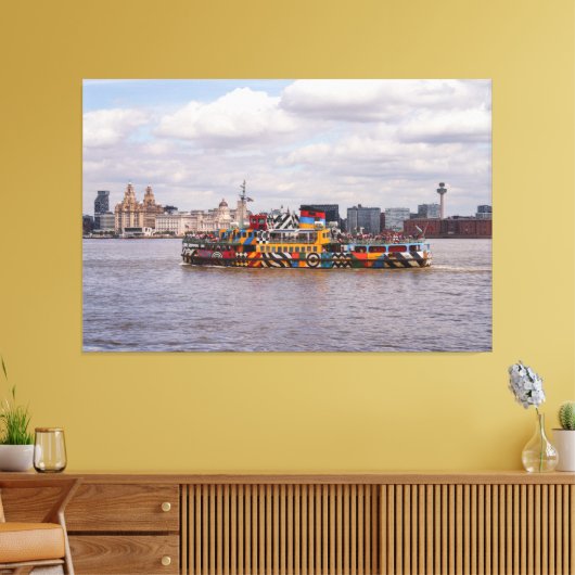 リバプールスカイラインとメルセイフェリーのポスター キャンバスプリント (インサイチュ (リビング))
