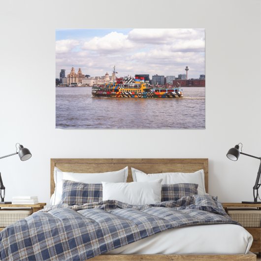 リバプールスカイラインとメルセイフェリーのポスター キャンバスプリント (インサイチュ (寝室))