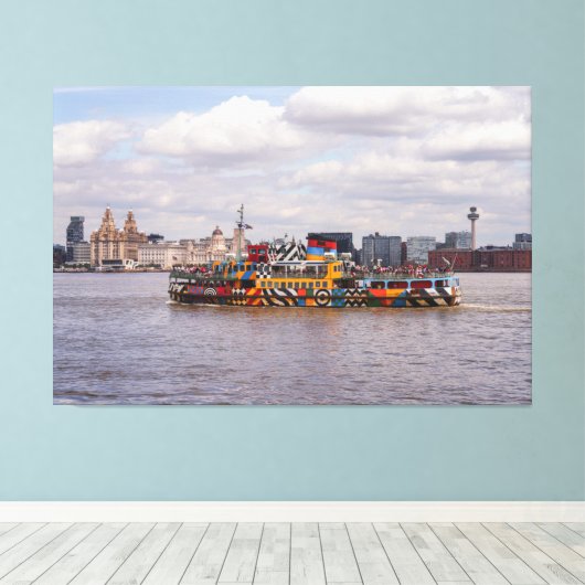 リバプールスカイラインとメルセイフェリーのポスター キャンバスプリント (インサイチュ (ウッドフロア))