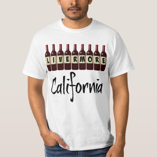 リバモアカリフォルニアレッドワインボトルテイスティングおもしろい Tシャツ (正面)