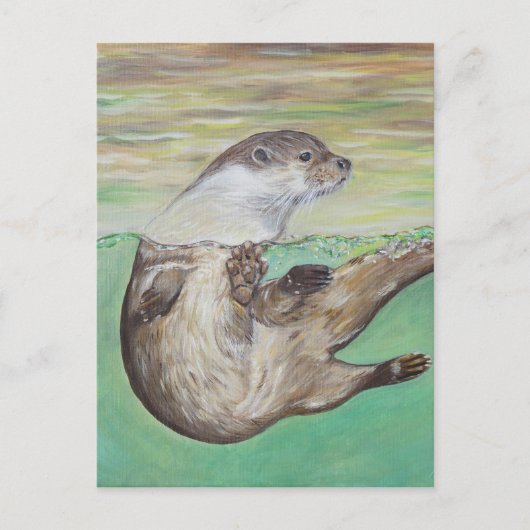 リバーよくはしゃぐ・オッター絵画ズ ポストカード (正面)