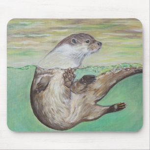 リバーよくはしゃぐ・オッター絵画ズ マウスパッド