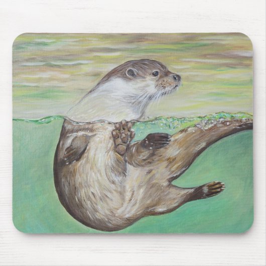 リバーよくはしゃぐ・オッター絵画ズ マウスパッド (正面)