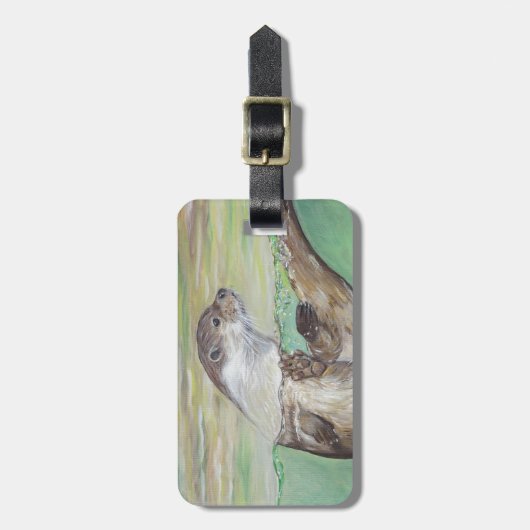 リバーよくはしゃぐ・オッター絵画ズ ラゲッジタグ (正面縦)