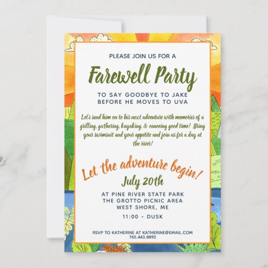 リバーアドベンチャーフェアレ図解入りの、写真付きのパーティー自然 招待状 (裏面)