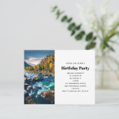 リバーアンドマウンテンズシーニックフォト誕生日 インビテーションポストカード (スタンド正面)