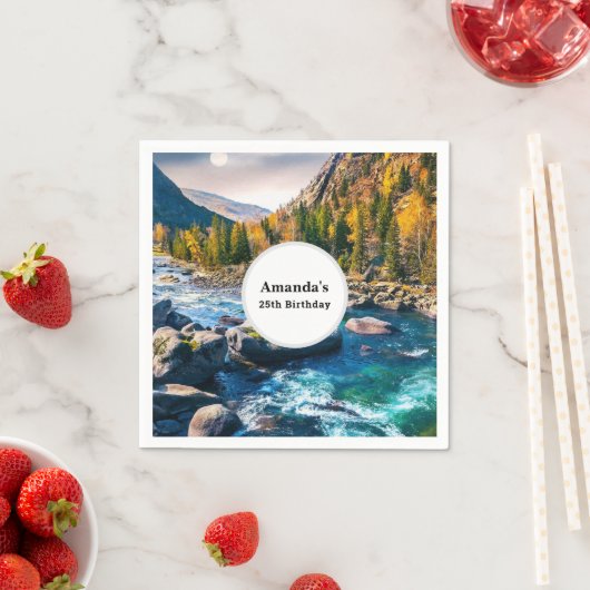 リバーアンドマウンテンズシーニックフォト誕生日 スタンダードカクテルナプキン (インサイチュ)