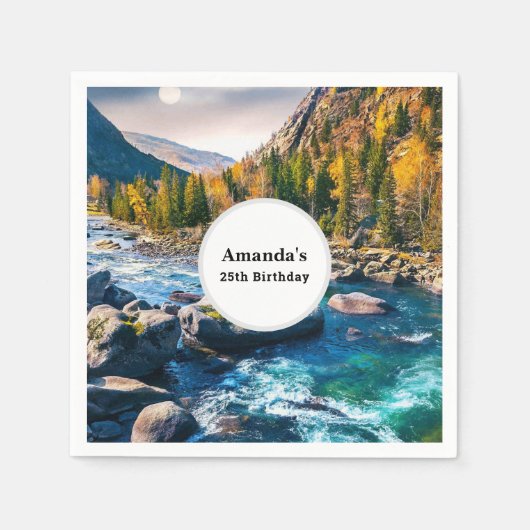 リバーアンドマウンテンズシーニックフォト誕生日 スタンダードカクテルナプキン (正面)