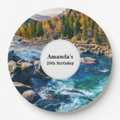 リバーアンドマウンテンズシーニックフォト誕生日 ペーパープレート (正面)